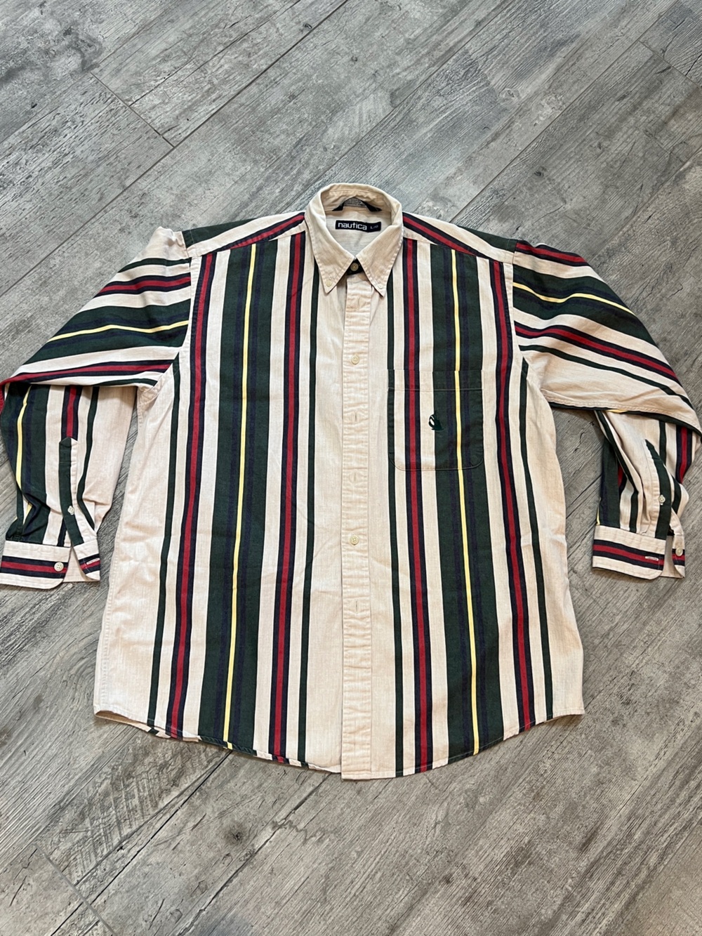 Vintage 90’s Nautica Perfectly Faded 100% Cotton Button Down Shirt w/Stripes L